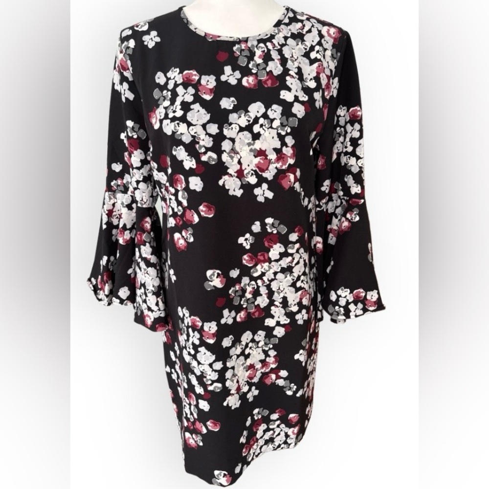 Mud Pie Brooks Bell Sleeve Black Floral Pull Over Dress SZ S Boho Sophistication - Picture 2 of 11